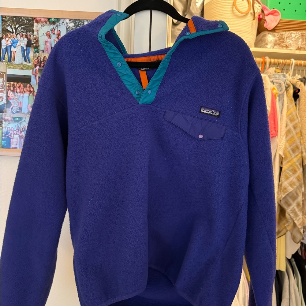 Patagonia Men's Purple and Teal Crewneck Sweater